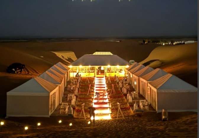 Desert bivouac in Merzouga at dusk